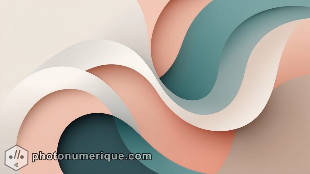 A minimalist abstract composition that captures the essence of flow and movement using only a few curved lines and shapes.