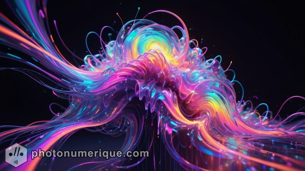 A cascade of digital elements, cascading in a harmonious flow of colors and light.