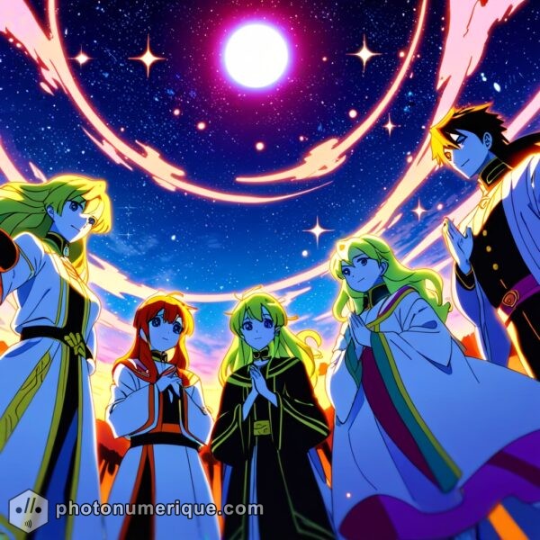 A team of mystical beings, each representing a different celestial body, protecting the balance of the universe.