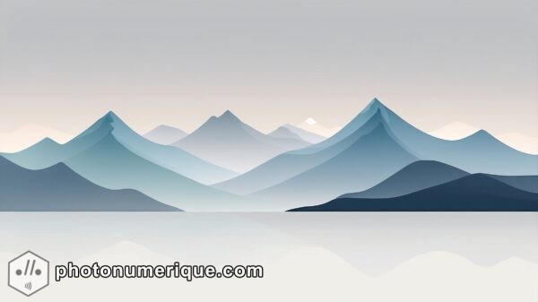 A minimalist mountain range with soft, flowing lines and a gentle gradient of colors.