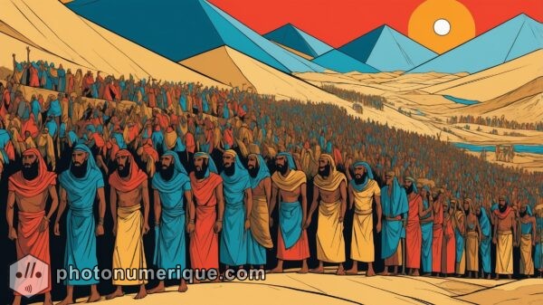 an expressionist image depicting the Exodus from Egypt