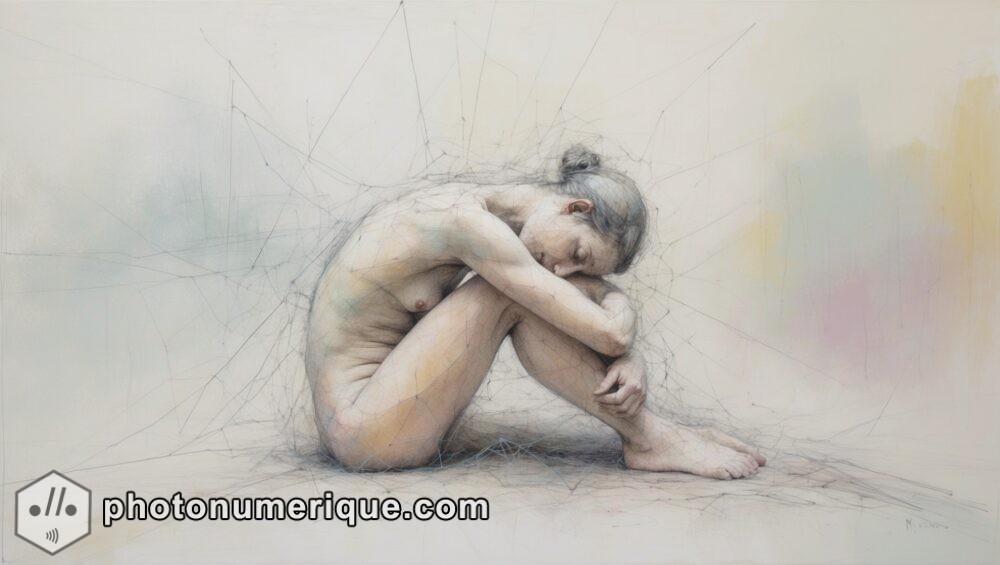 A delicate exploration of vulnerability, with soft, almost translucent colors and fragile, thin brushstrokes.