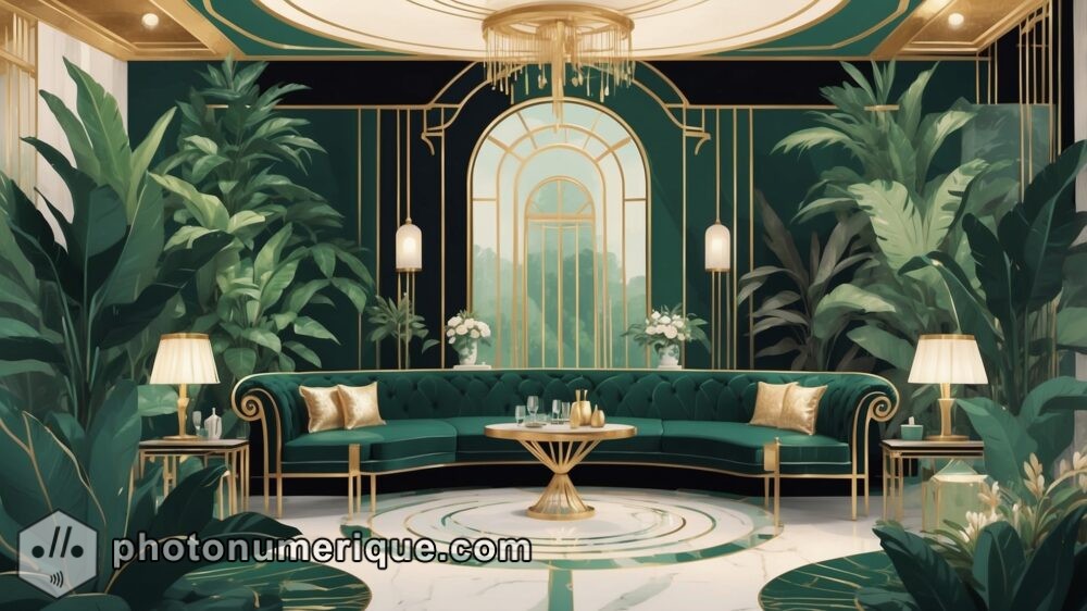 An opulent garden party set in the 1920s, inspired by the Art Deco era.