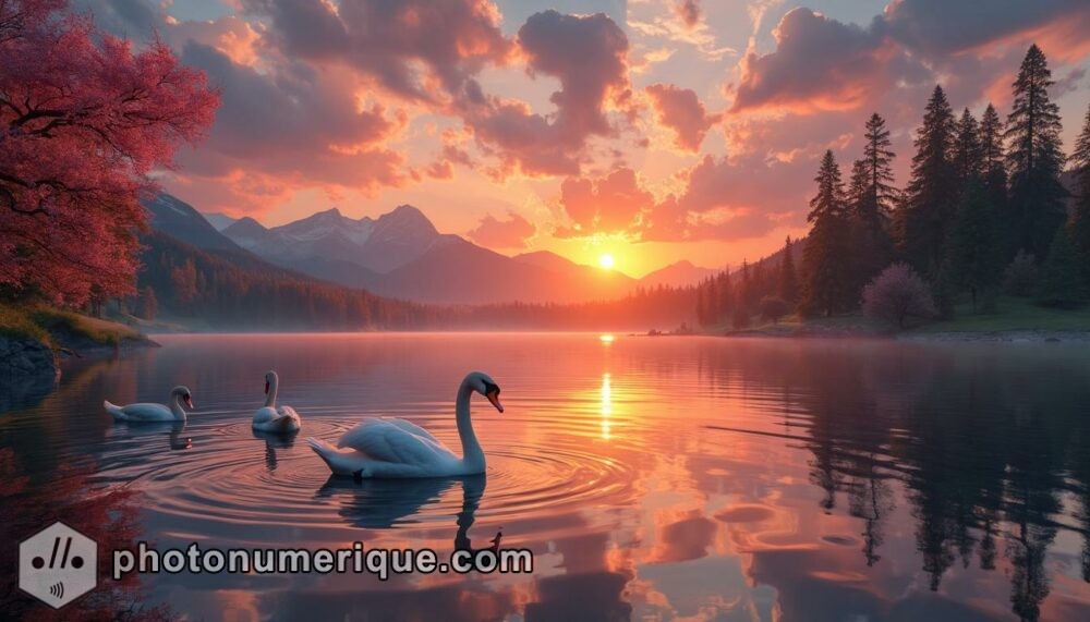 a hyperrealistic landscape painting of a serene golden hour scene.