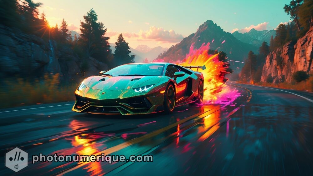 A powerful scene of the Lamborghini Sian FKP 37 tearing through a winding mountain road at dawn.