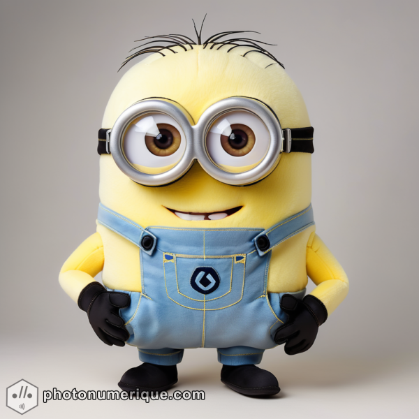 a hyperrealistic portrait of a plush Minion in a soft, pastel yellow monochromatic color scheme.