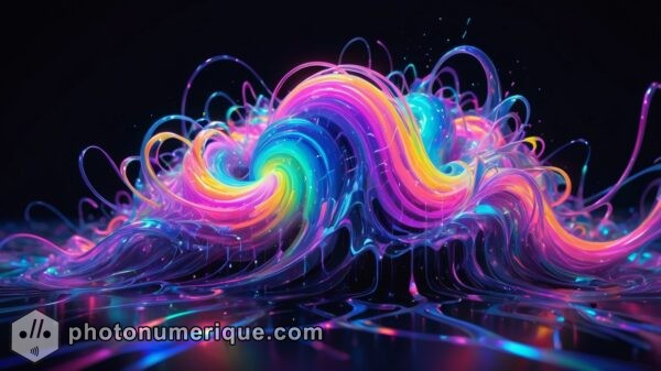 A neon storm swirling with vibrant energy, capturing the essence of digital chaos.