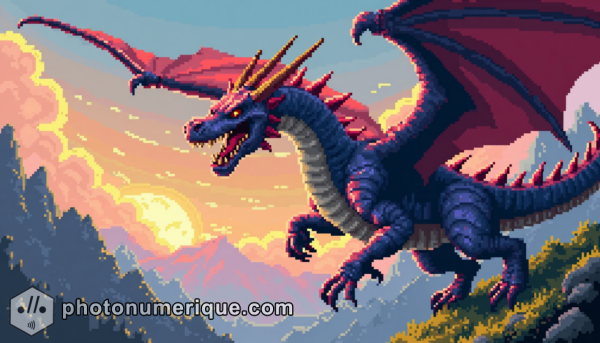 Fierce and majestic dragons brought to life in pixelated form.