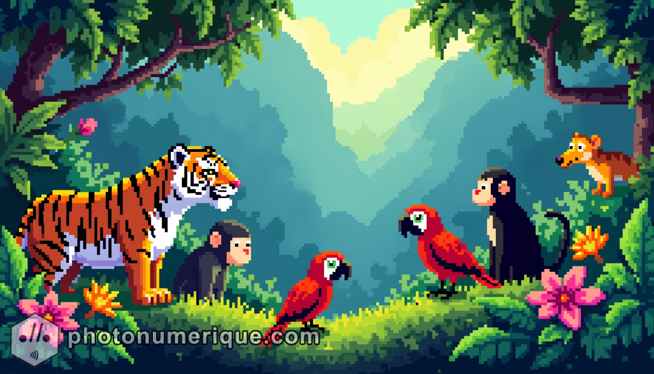 A vibrant depiction of wildlife, pixelated to perfection.