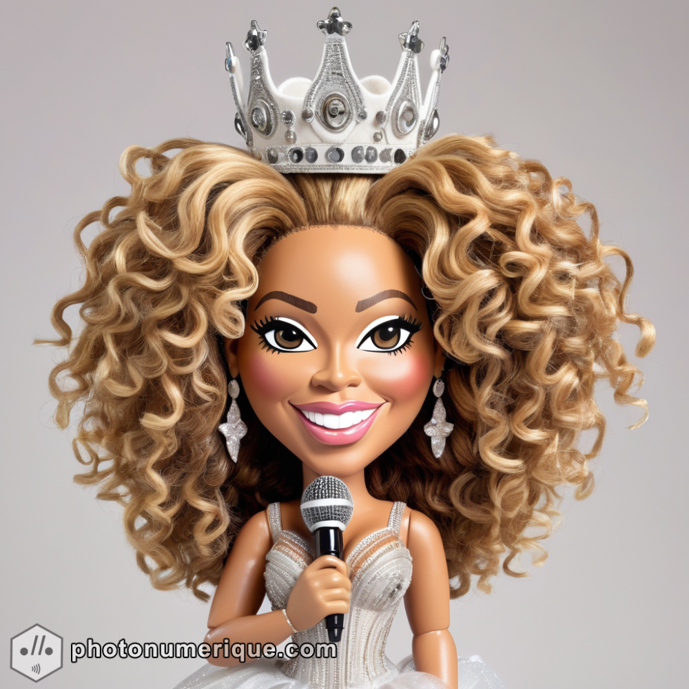 a hyperrealistic image of a plush caricature of Beyoncé.