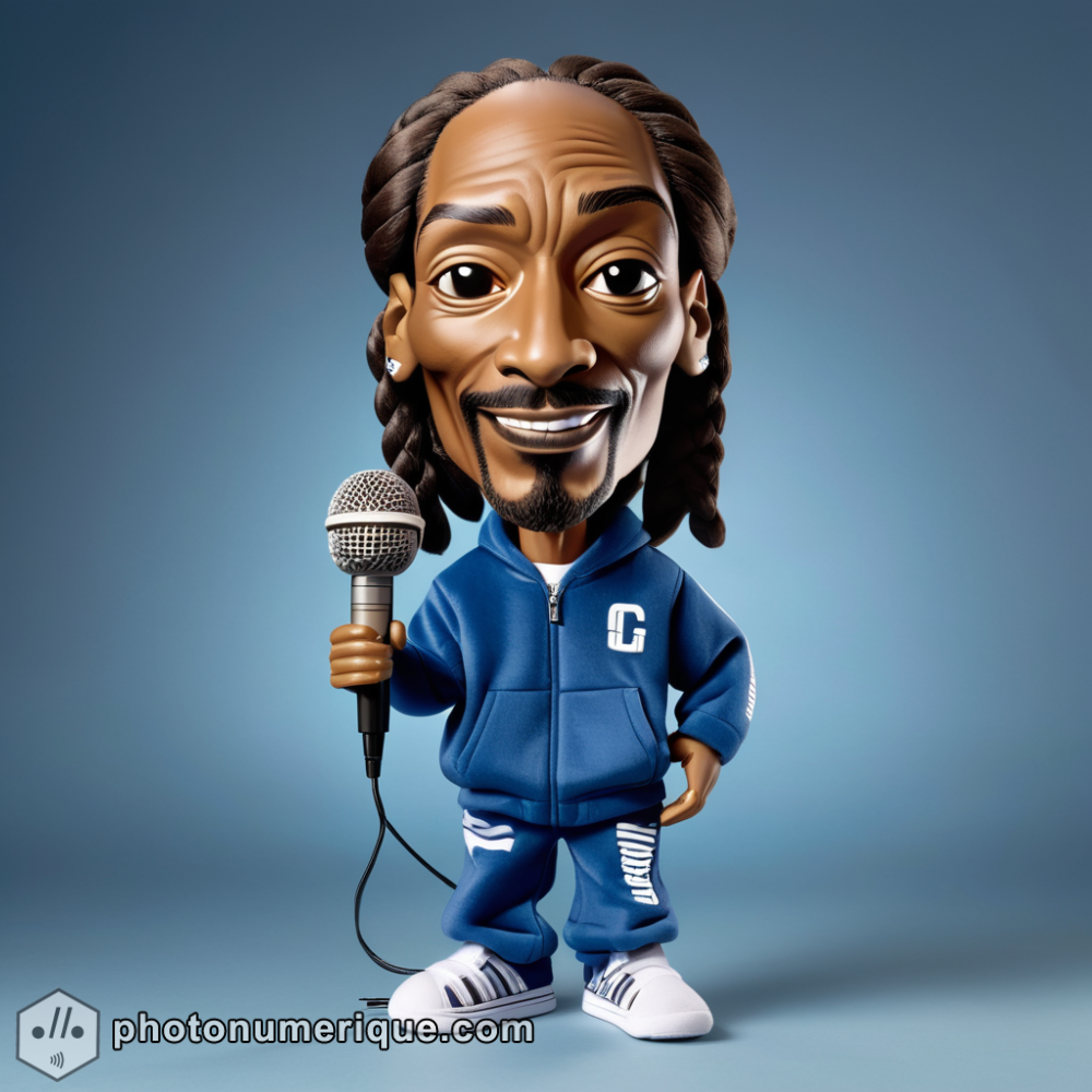 a hyperrealistic image of a plush caricature of Snoop Dogg.