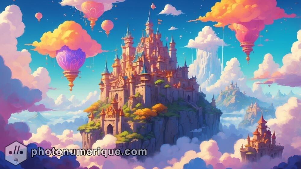 A floating fortress suspended among the clouds, protected by mystical forces.