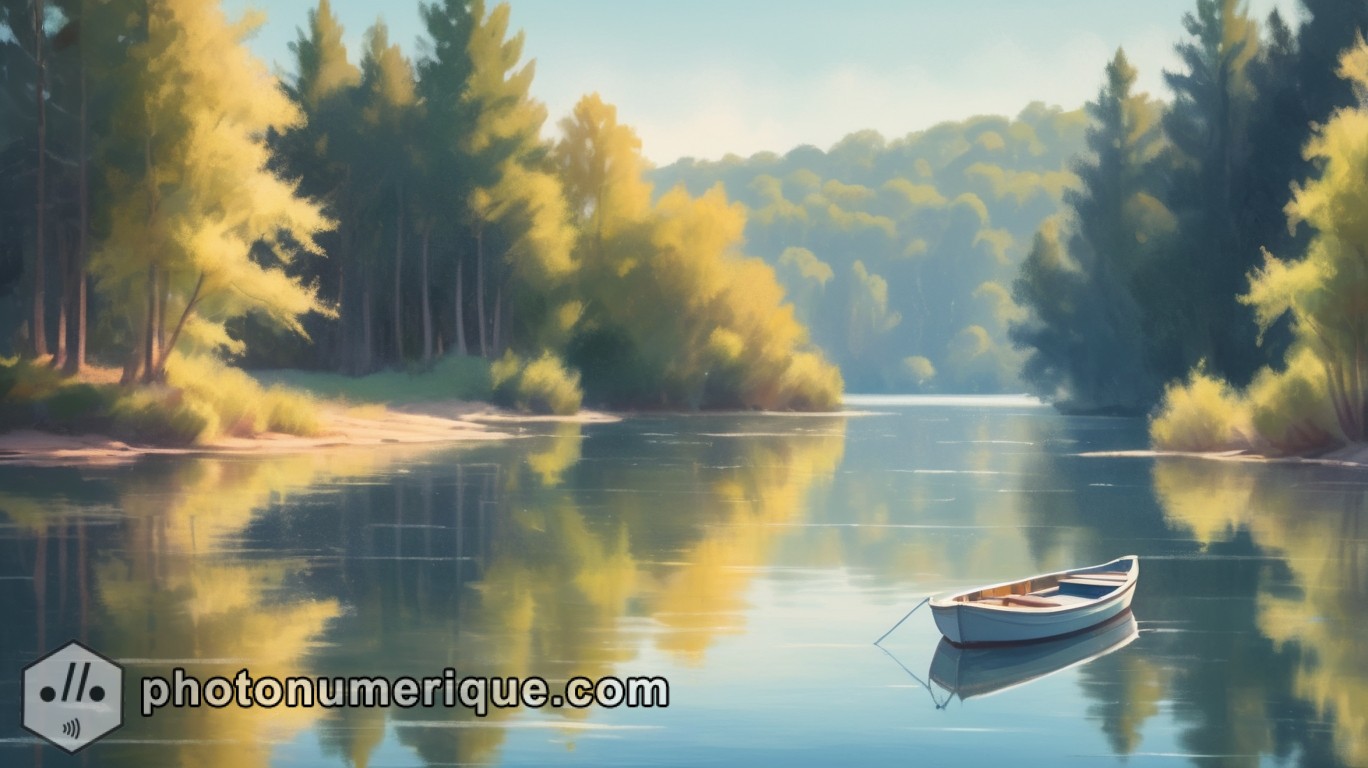 A peaceful lake scene where small boats drift lazily on the water.