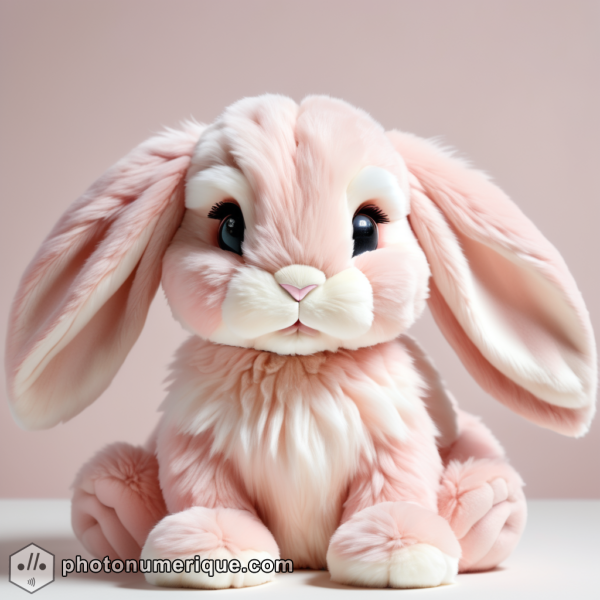 a hyperrealistic portrait of a plush bunny in a soft, pastel pink monochromatic color scheme.