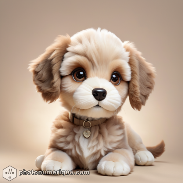 a hyperrealistic portrait of a plush puppy in a gentle, pastel brown monochromatic color scheme.