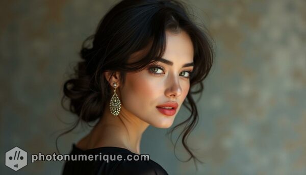 A hyperrealistic portrait of an elegant woman with timeless beauty, inspired by classic Hollywood icons.