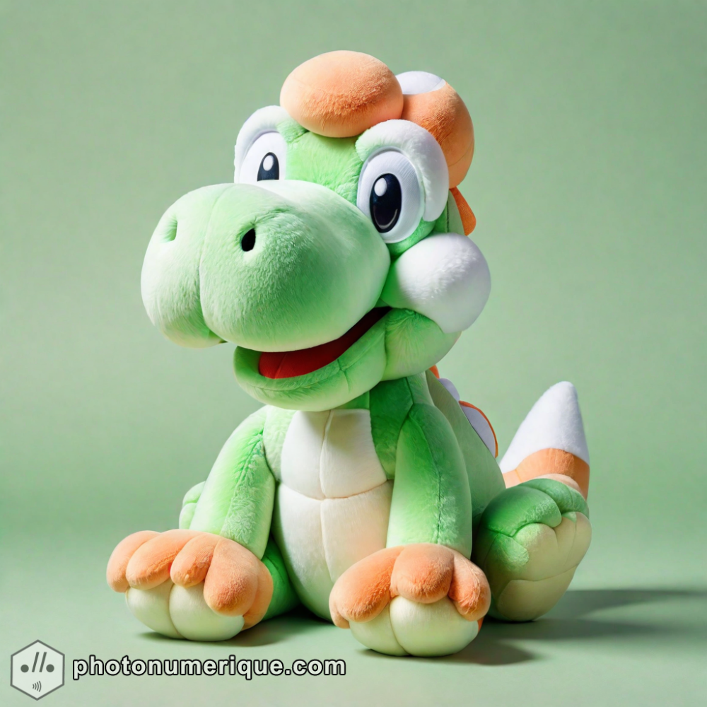 a hyperrealistic portrait of a plush Yoshi from Super Mario Bros.