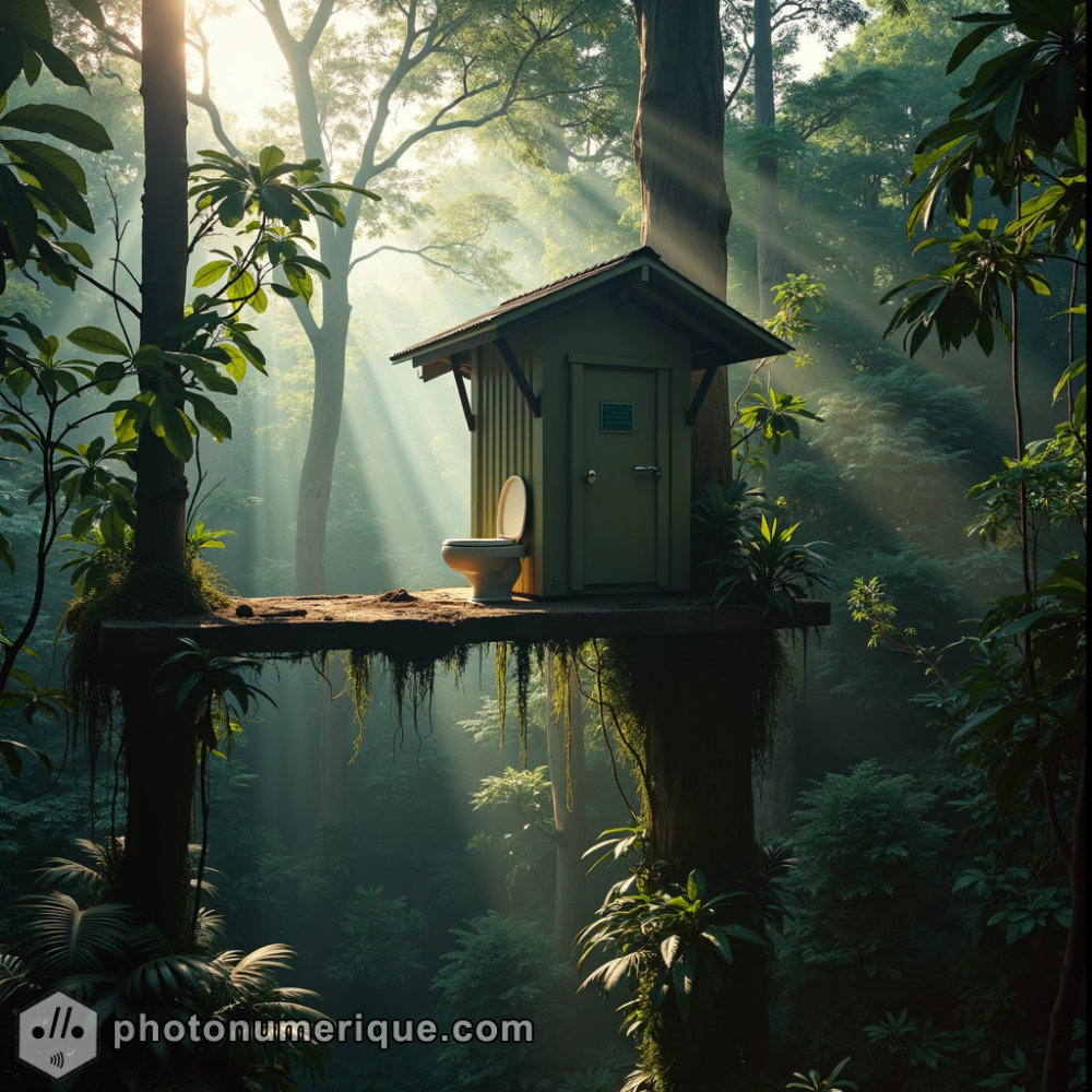 A treetop toilet in the Amazon, blending with nature.