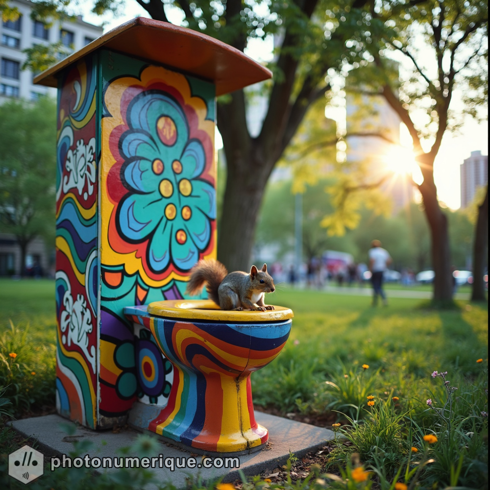 An artistic public toilet in the heart of a metropolitan park.