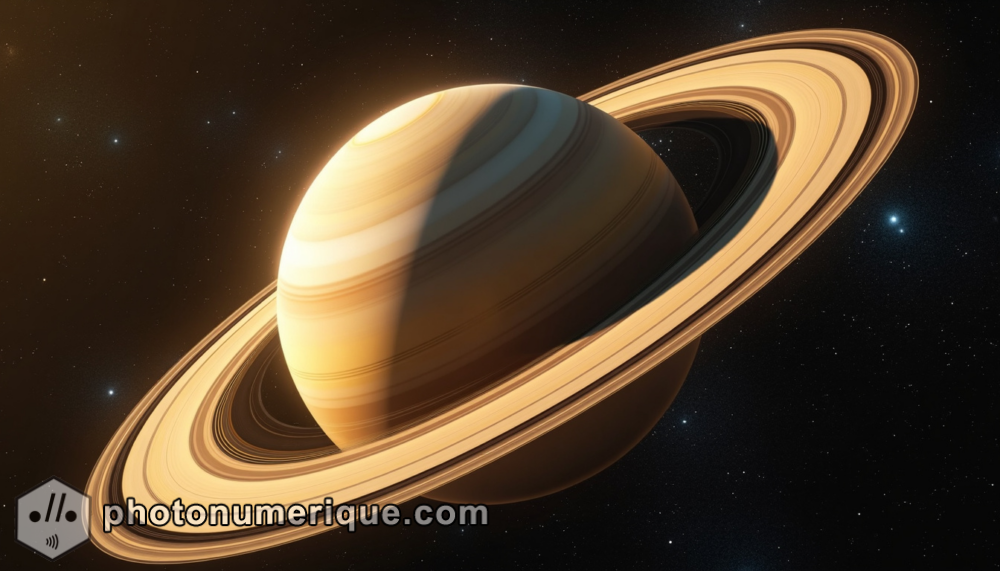 Saturn, known for its rings, depicted as an elegant and refined ruler.