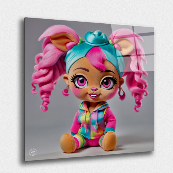 A hyperrealistic image of a plush caricature of Doja Cat.