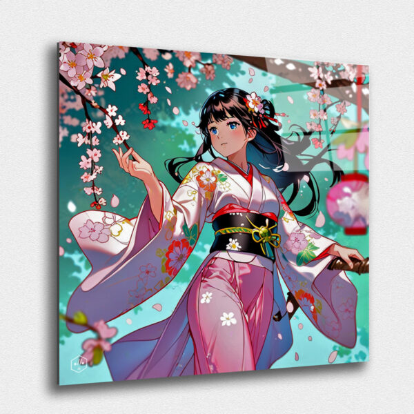 "A serene princess surrounded by floating cherry blossoms, embodying grace and beauty in an enchanted garden. ""Anime Chronicles: A Journey Through Modern Mythologies"" is a celebration of the dynamic and diverse world of anime and manga, offering collectors and fans a unique opportunity to bring their favorite styles and stories into their living spaces."