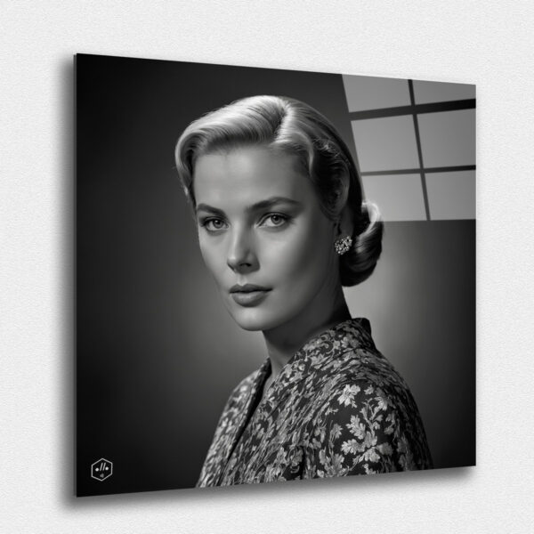 "A hyperrealistic black-and-white portrait of Grace Kelly in the elegant Studio Harcourt style. This collection, ""Eternal Elegance: Timeless Portraits of Legendary Women,"" honors the legacy and influence of these extraordinary women, capturing their essence in the refined and timeless style of Studio Harcourt. These portraits celebrate their contributions to the world, ensuring that their memory and impact will endure for generations to come."