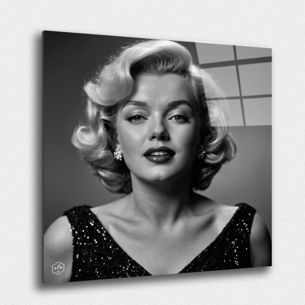 "A glamorous black-and-white portrait of Marilyn Monroe, focusing on her iconic beauty and charm. ""Eternal Elegance: Timeless Portraits of Legendary Women,"" honors the legacy and influence of these extraordinary women, capturing their essence in the refined and timeless style of Studio Harcourt. These portraits celebrate their contributions to the world, ensuring that their memory and impact will endure for generations to come. ""Icons of America: Legendary Faces Through Time"" presents a series of portraits that encapsulate the essence of some of the most influential figures in American history. The collection is designed to appeal to art collectors, history enthusiasts, and those who appreciate the timeless power of black-and-white portraiture. By focusing on the marked and expressive features of these well-known personalities, the series offers a fresh, dramatic take on the faces that have left an indelible mark on American culture."