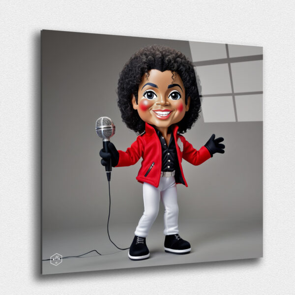 A hyperrealistic image of a plush caricature of Michael Jackson.