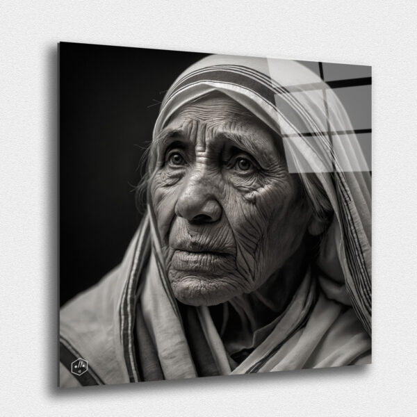 "A hyperrealistic black-and-white portrait of Mother Teresa in the refined Studio Harcourt style. This collection, ""Eternal Elegance: Timeless Portraits of Legendary Women,"" honors the legacy and influence of these extraordinary women, capturing their essence in the refined and timeless style of Studio Harcourt. These portraits celebrate their contributions to the world, ensuring that their memory and impact will endure for generations to come."