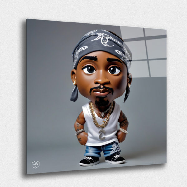 A hyperrealistic image of a plush caricature of 2Pac.