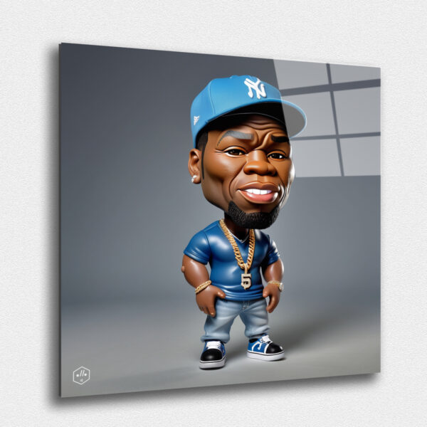 A hyperrealistic image of a plush caricature of 50 Cent.