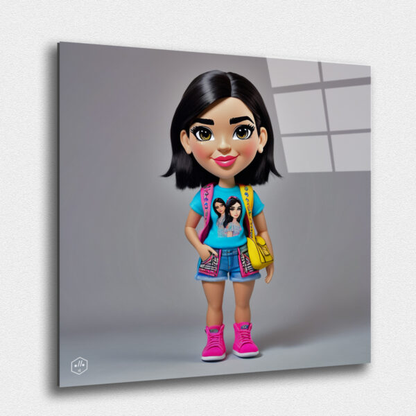 A hyperrealistic image of a plush caricature of Dua Lipa.