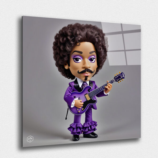 A hyperrealistic image of a plush caricature of Prince.