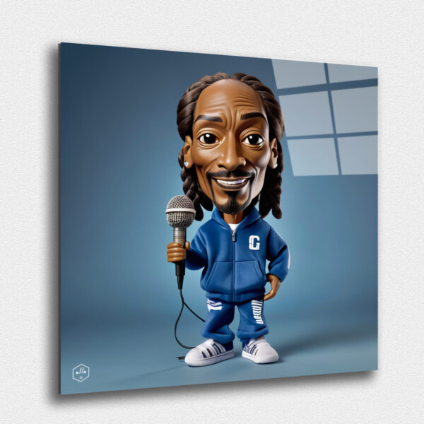 A hyperrealistic image of a plush caricature of Snoop Dogg.