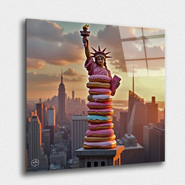 The Statue of Liberty in New York Made of Donuts